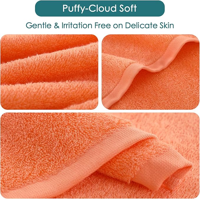 Baby Washcloths 6 Pack, 10x10 inch Orange Small Wash Cloths for Face and Body, Super Soft & Gentle Face Towels on Sensitive Skin, Newborn Registry Bath Shower Gifts for Infant Kid Toddler Children