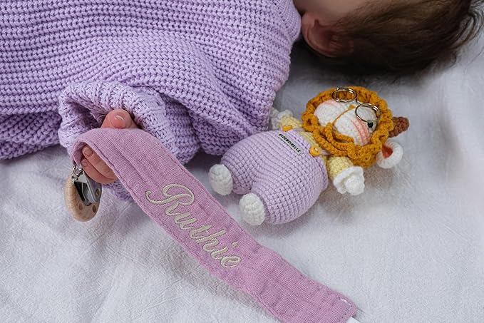 Personalized Bohemian Pacifier Clip Embroidered with Name is The Perfect Newborn Gift Made from eco-Friendly Bamboo! (Caramel)
