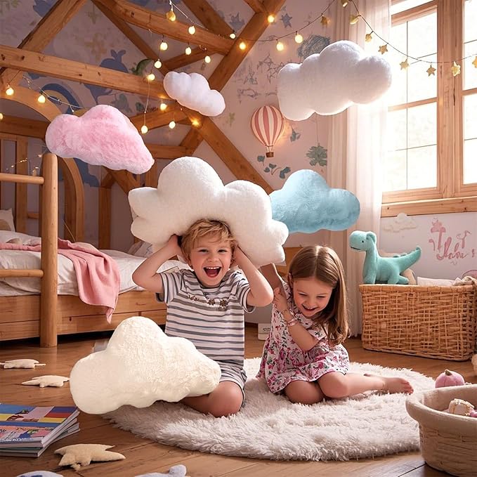 YRXRUS Cloud Pillows, White Cloud Shaped Pillow, Decorative Throw Pillow Gifts, Cute Plush Room Decor, Fluffy Faux Rabbit Fur 13"x21" Pillows for Living Bedroom Kids Room