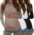 Riyiper 3 Pack Women's Maternity Shirts Long Sleeve Ribbed Knit Pregnancy Tees Cotton Crewneck Tunic Clothes Casual Fall Tops