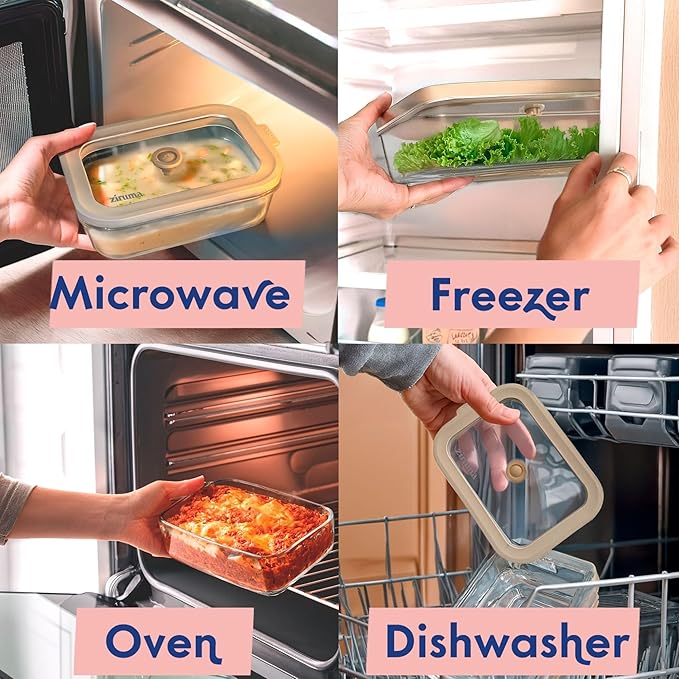 Ziruma Non-Toxic 2.6 Cup Glass Food Storage Containers With Lids - Soup Containers with Lids, Plastic Free Meal Prep, Airtight Food Container, Microwave and Freezer Safe, 4 Pack
