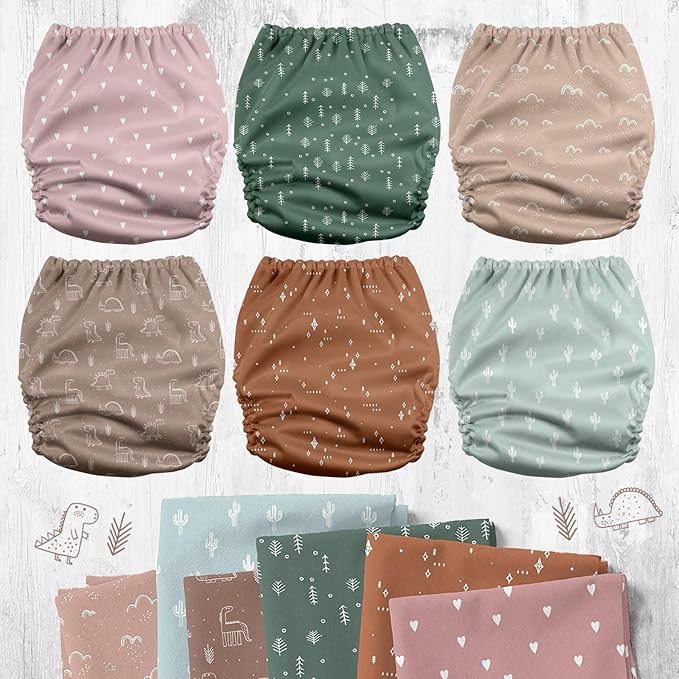 Mama Koala 3.0 Cloth Diapers for Babies with AWJ Lining, 6 Pack with 12 5-Layer Bboo(No Microfiber) Cloth Diaper Inserts - Reusable and Washable Pocket Diapers(12-My Warm Heart)