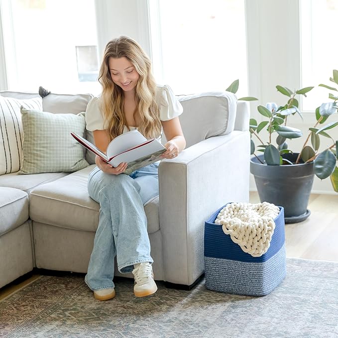 NaturalCozy 13x15x13 Kallax Storage Cubes Bins, 3 Pack | Cotton Rope Cube Storage Bin Woven Baskets for Organizing | Kallax Insert Storage Baskets for Shelves Organizer, Kids Toy, Closet Baby Nursery