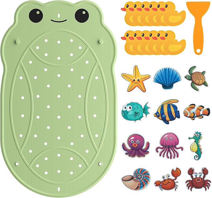 UNEEDE Kids Bathtub Mat with 24PCS Non Slip Bathtub Stickers, Non Slip Shower Mat for Toddlers, Washable Anti Slip Tub Surface, Soft Rubber Mat for Bathtub Shower, Waterproof Bathtub Essentials
