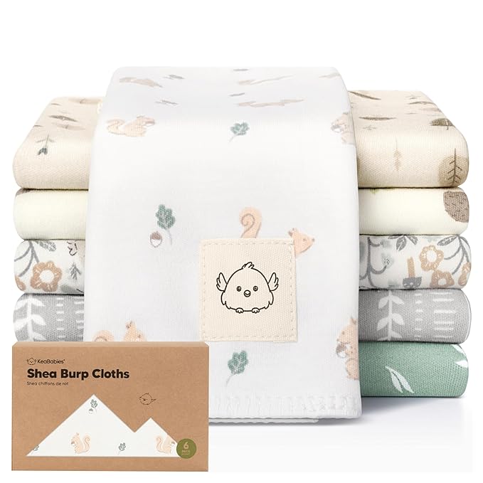Organic Burp Cloths Baby Boy, Girl - 6-Pack Large Cotton Burping Cloths for Babies, Spit Up Rags, Super Absorbent, Ultra Soft Newborn Rag, Gender Neutral, Machine Washable, Durable (Prairie)