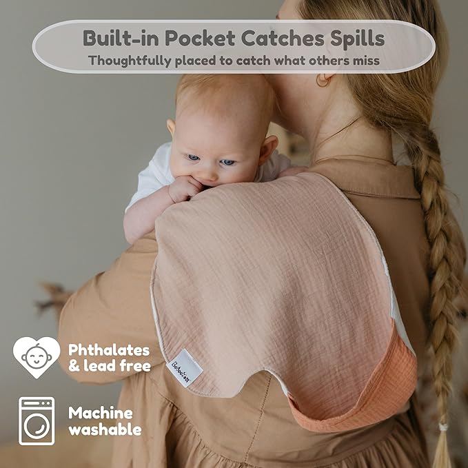 Butterfly Cotton Muslin Burp Cloths 3-Layer, Extra-Large 26”x12” Water-Resistant Multi-Use Burp Cloth Convertible to Bib, 2 Pack, Soft & Absorbent (Pack of 2, Clay & Terra/Rose & Mist)