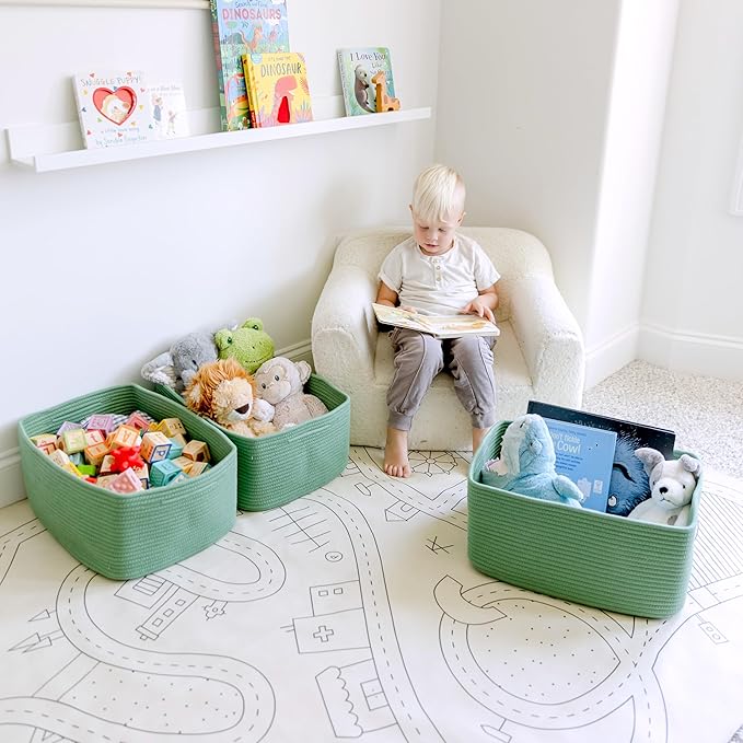 NaturalCozy Storage Baskets 16.8”x13”x7.6” Cotton Rope Woven Baskets for Organizing 3-Pack | Toy Storage Bins | Basket for Shelves, Laundry, Blanket, Clothes, Closet, Kitchen, Bathroom, Gifts