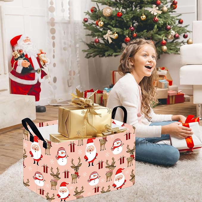 Rectangle Basket, Kids Organizer, Santa Pattern Toy Storage Cube, Clothes Storage Box With Handles for Room Decor