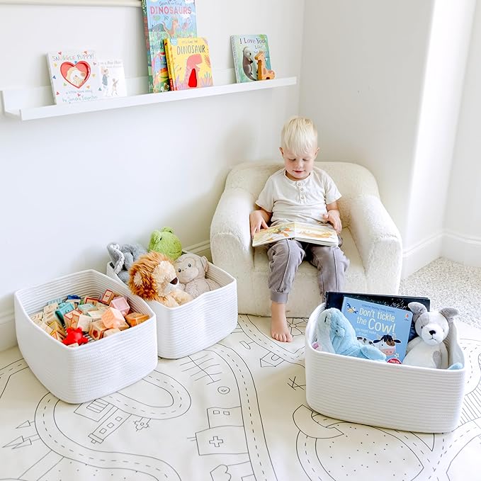 NaturalCozy Storage Baskets 16.8”x13”x7.6” Cotton Rope Woven Baskets for Organizing 3-Pack | Toy Storage Bins | Basket for Shelves, Laundry, Blanket, Clothes, Closet, Kitchen, Bathroom, Gifts