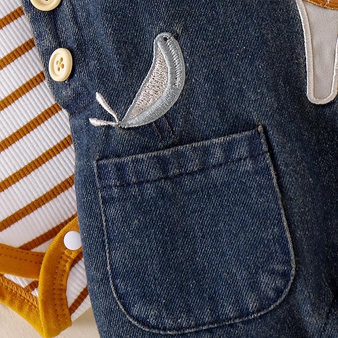 Baby Boy Clothes Fall Winter Outfits Long Sleeve Striped Romper Cute Cartoon Jeans Overalls Pants Set 0-18 Months
