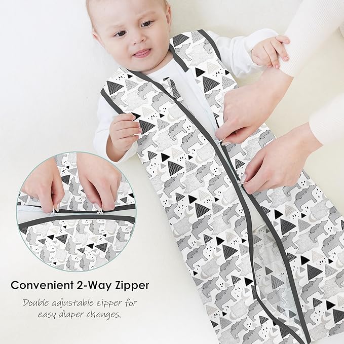 Cute Castle Baby Sleep Sack 6-12 Months - Lightweight 100% Cotton 2-Way Zipper TOG 0.5 Infant Wearable Blanket, Newborn Essentials Toddler Sleep Clothes, 3 Pack(Dark gray, Light gray, Bear)