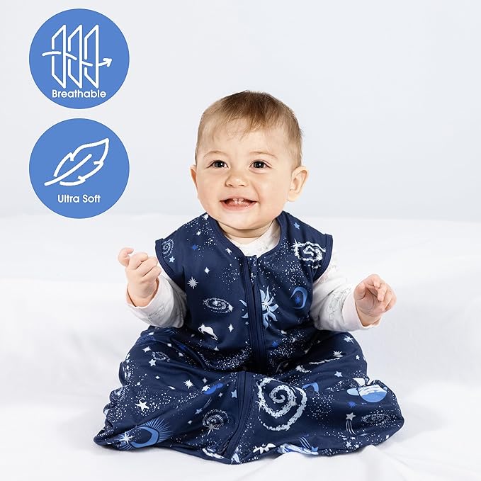 Baby Sleep Sack 0-6 Months Baby Wearable Blanket 100% Rayon Cotton 2-Way Zipper Toddler Sleeping Sack，Comfy Soft Lightweight TOG 0.3（Galaxies）