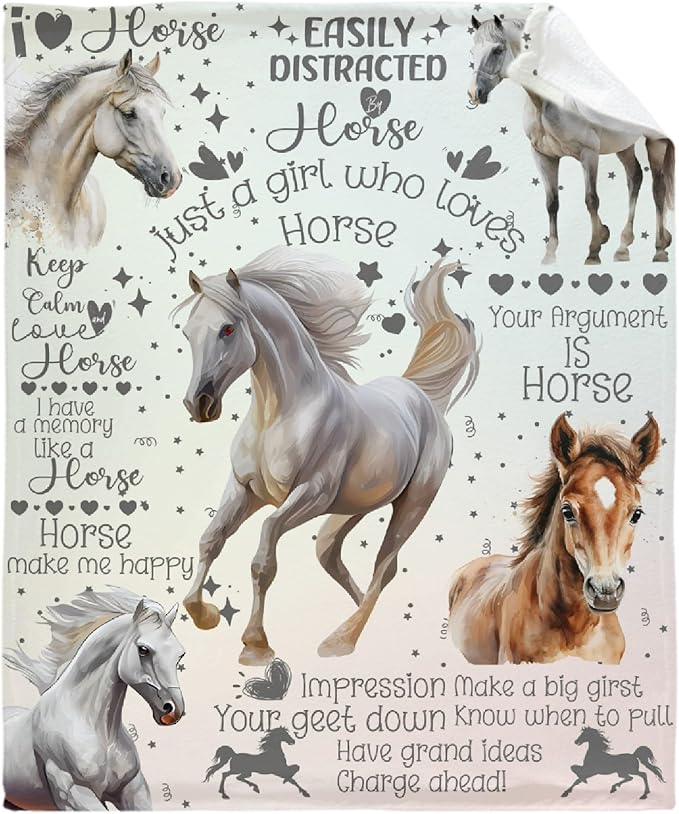Horse Blanket for Adults,Flowers Animals Throw Blanket for Girls Boys Lightweight Cute Horse Soft Cozy Flannel Blanket for Kids 90 * 120 Inches