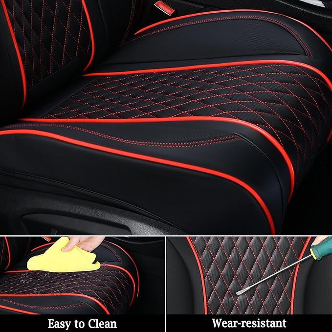 Doogo Front Car Seat Covers, Seat Covers 2 Piece, Automotive Seat Covers, Universal Leather Seat Cushions, Black Driver Seat Protectors for Most Cars Trucks SUV (Black&Red Line,Front Pair)
