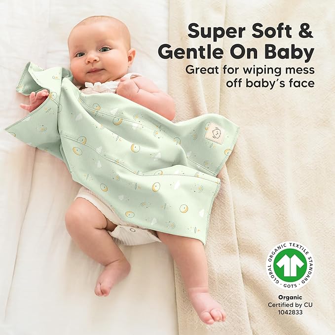 Organic Burp Cloths Baby Boy, Girl - 6-Pack Large Cotton Burping Cloths for Babies, Spit Up Rags, Super Absorbent, Ultra Soft Newborn Rag, Gender Neutral, Machine Washable, Durable (Dreamers)