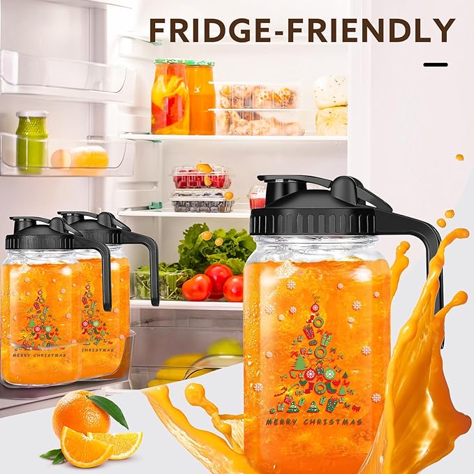Breast Milk Pitcher,Mason Jar Pitcher with Lid Double Leak Proof, Breastmilk Storage Containers for Fridge, Glass Jug for Sun Tea, Juice, Cold Brew Coffee(Christmas tree）