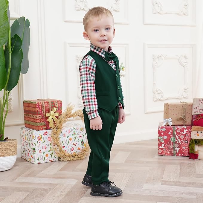 SANMIO Baby Boy Clothes Suits Infant Gentleman Outfit Collared Dress Shirt+Vest+Tie+Corsage+Pants 5Pcs Baby Suit Sets