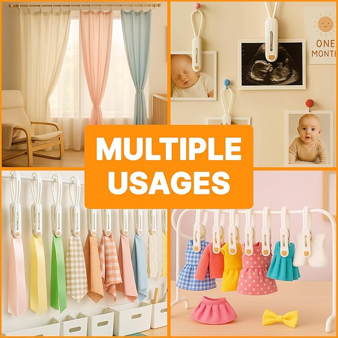 HASHI Premium Baby Clothes & Pants Clips 36 Pack, Silicone Pads for Non-Slip Hanger Clips, Space-Saving Organizer for Baby & Toddler Laundry, Closet, Socks, Stroller, Travel & Drying Rack