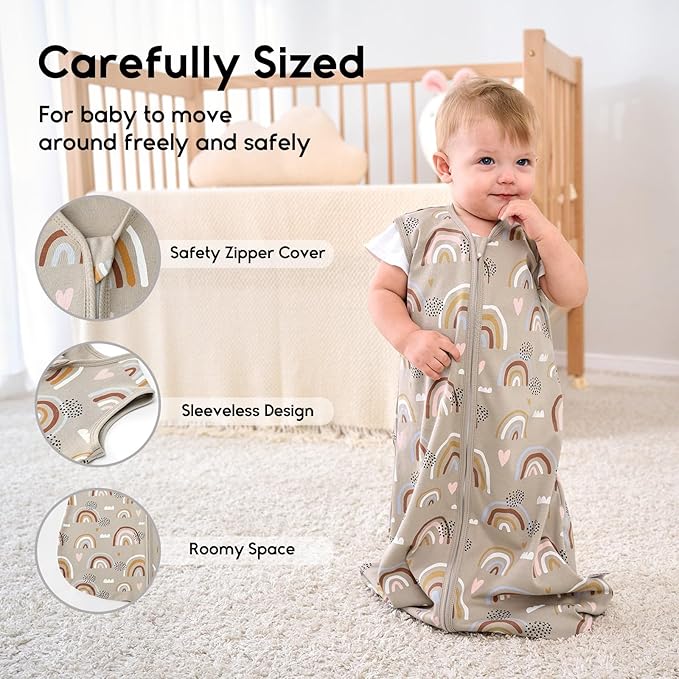 Yoofoss Baby Sleep Sack 18-24 Months 0.5 Tog Wearable Blanket for Baby, 3 Pack 100% Organic Cotton Infant Toddler Sleeping Sack 2-Way Zipper Lightweight Sleep Sack