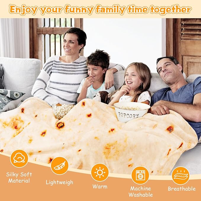 Lhedon Tortilla Blanket Adult Size 80 Inches, Blankets Queen Size Birthday Gifts for Women Men, Taco Food Blanket for Pet, Flannel Blanket Funny Gifts for Bed, Couch, Travel
