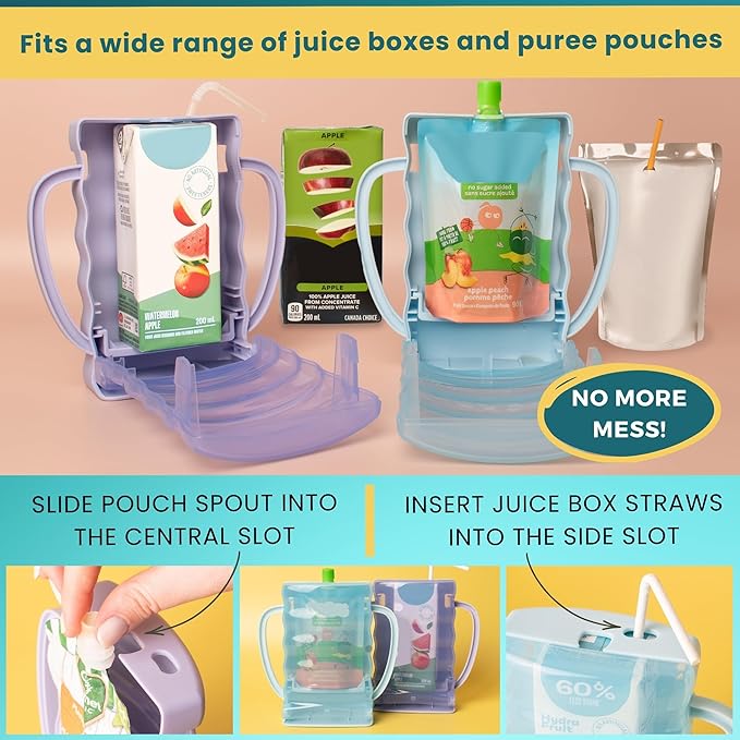 Dinneractive Sip Wiz - Baby Pouch Holder No Squeeze Pouch Food Pouches & Juice Box Holder - Anti-Squeeze Yogurt Pouch Reusable Toddler Essentials