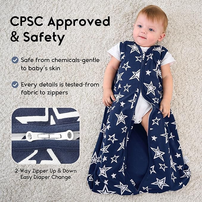 Yoofoss Baby Sleep Sack 18-24 Months 0.5 Tog Wearable Blanket for Baby, 3 Pack 100% Organic Cotton Infant Toddler Sleeping Sack 2-Way Zipper Lightweight Sleep Sack