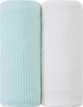 Jersey Swaddle Blanket, Ultra Soft Stretchy Receiving Blanket, Baby Girl Newborn Rainbow Swaddle Wrap, 40 x 30 inches, 2 Pcs, White & Green