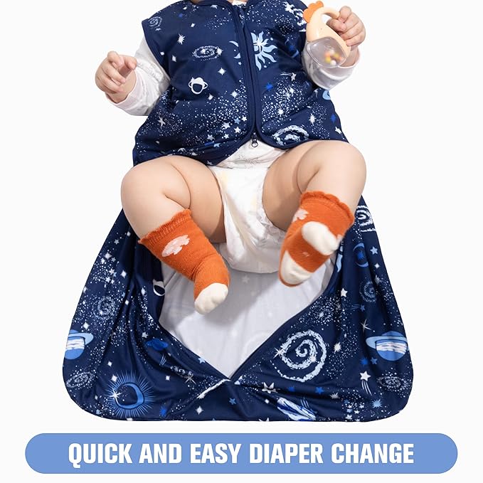Baby Sleep Sack 6-12 Months Baby Wearable Blanket 100% Rayon Cotton 2-Way Zipper Toddler Sleeping Sack，Comfy Soft Lightweight TOG 0.3（Galaxies）