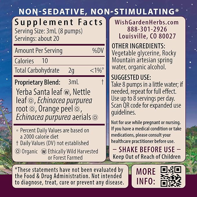 WishGarden Herbs Kick-Ass Allergy - Plant-Based Non-Drowsy Herbal Allergy Supplement with Nettle Leaf, Echinacea, & Yerba Santa, Supports Healthy Histamine Response to Seasonal Irritants, .66oz
