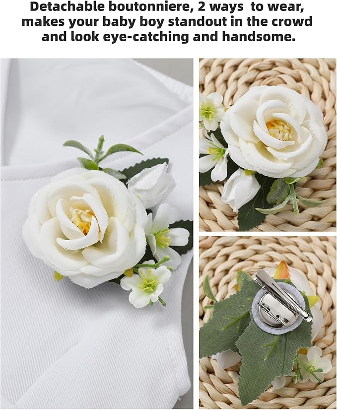 Coco&RARA Baby Boy Clothes Suits Infant Gentleman Outfits, Formal Dress Shirt+Vest+Corsage+tie+Pants Baby Suit Set 0-18M