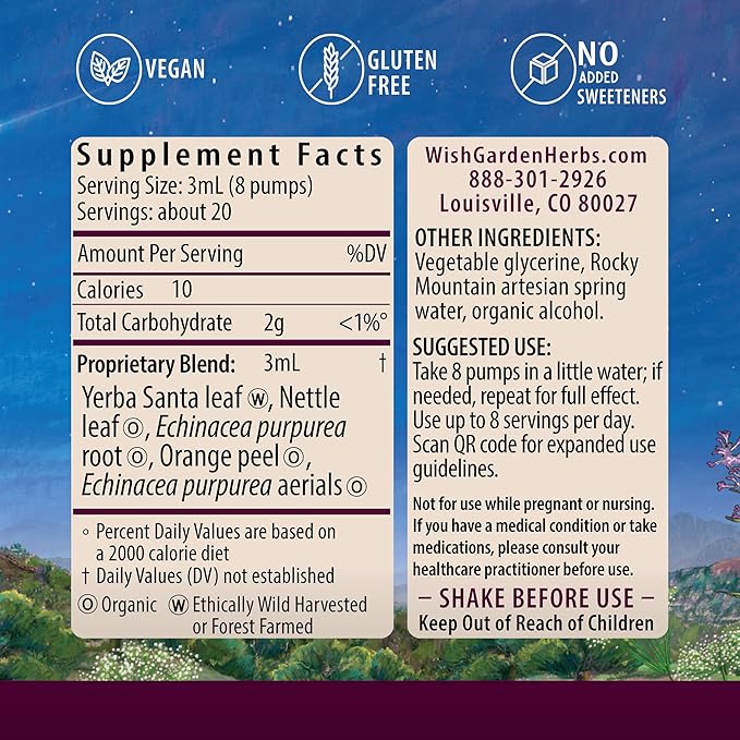 WishGarden Herbs Kick-Ass Allergy - Plant-Based Non-Drowsy Herbal Allergy Supplement with Nettle Leaf, Echinacea, & Yerba Santa, Supports Healthy Histamine Response to Seasonal Irritants, 2oz