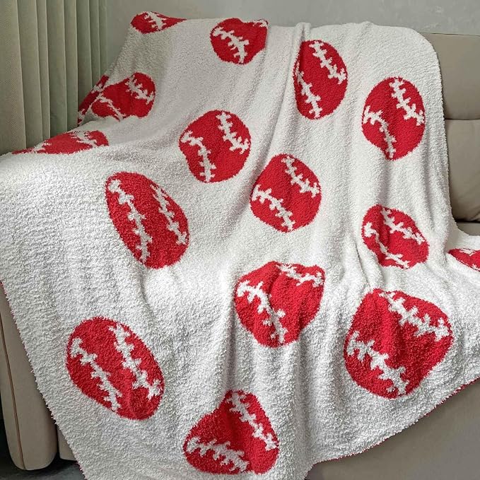 Cozy Baseball Pattern Blanket Perfect Lightweight Bedding for Adults, Soft, Warm, and Plush Soccer Sports Blanket Great for Bed Sofa (Baseball-Red, 50"x60")