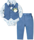 SANMIO Baby Boy Clothes Suits Infant Gentleman Outfit Collared Dress Shirt+Vest+Tie+Corsage+Pants 5Pcs Baby Suit Sets