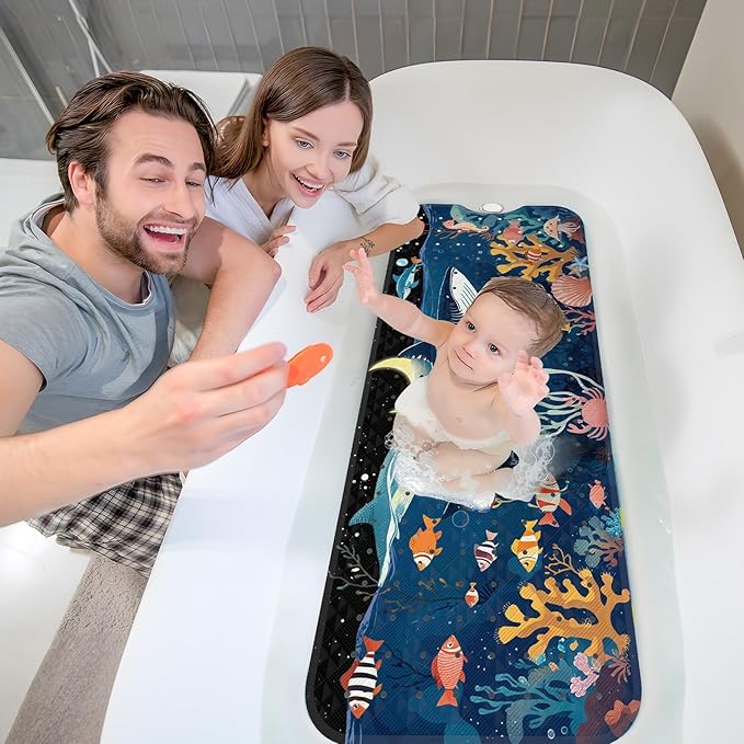 XIYUNTE Baby Bath Mat for Tub Non Slip Kids Bath Mat - 40"x16" Extra Long Bathtub Mat Non Slip Kids, Eco-Friendly Toddler Bath Mats with Suction Cups for Secure Grip, Easy to Clean & Easy Drying