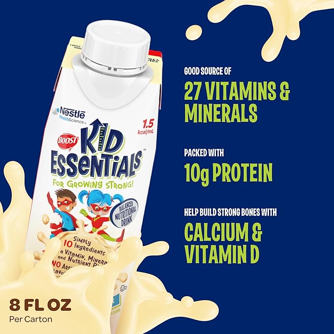 BOOST KID ESSENTIALS 1.5 Balanced Nutritional Drink for Children, Vanilla Vortex, 24 Count