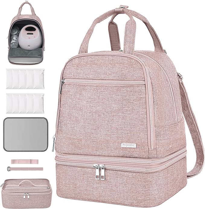 Breast Pump Bag for Spectra S1/S2, Cooler Travel Backpack with Ice Packs, Portable Carrying Case for Breastmilk Storage, Pumping Bag for Working Moms, Pink