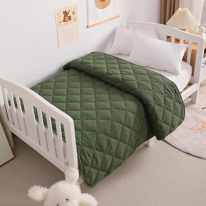 NTBAY Down Alternative Oversized Toddler Comforter, Super Soft and Warm Solid Color Baby Crib Quilted Blanket, 43x60 inches, Olive Green