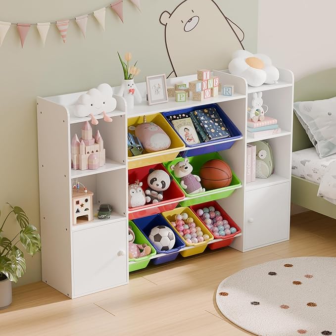 Large Kids Toy Storage Organizer, Toy Organizers and Storag with Bookshelf, Kid Bookshelf and Toy Storage with 6 Storage Cubbies and 8 Storage Bins for Kids' Rooms, Playrooms, and Nurseries