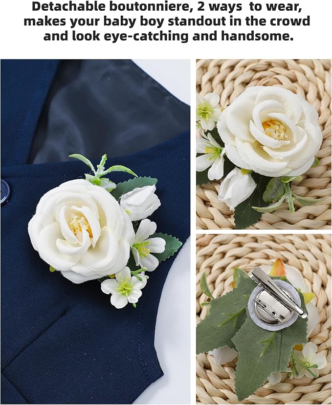 Coco&RARA Baby Boy Clothes Suits Infant Gentleman Outfits, Formal Dress Shirt+Vest+Corsage+tie+Pants Baby Suit Set 0-18M