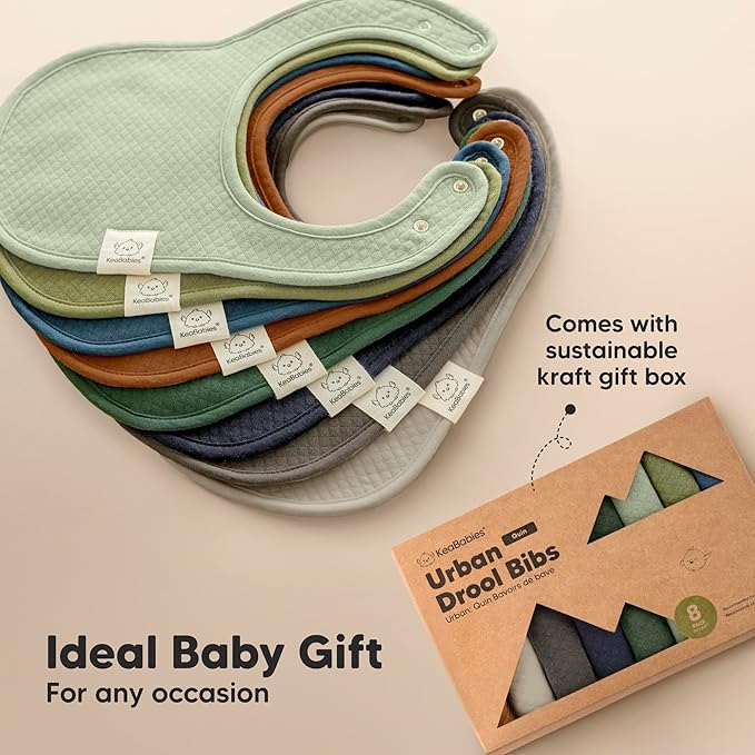 8-Pack Organic Baby Bibs for Girls, Boys - Quilted Cotton Cloth Baby Drool Bibs for Drooling and Teething Toddler, Newborn, Infant, Soft & Super Absorbent (Hunter)