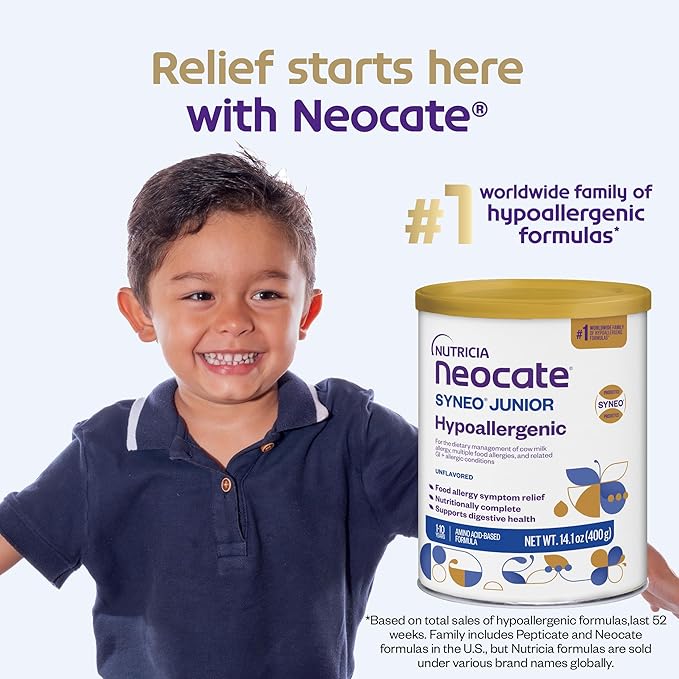 Nutricia Neocate Junior - Hypoallergenic, Dairy-free, Amino Acid-Based Formula for 1+ Years - For Toddlers, Kids & Teens - Powdered Formula - Strawberry - 14.1 oz can (Case of 4)