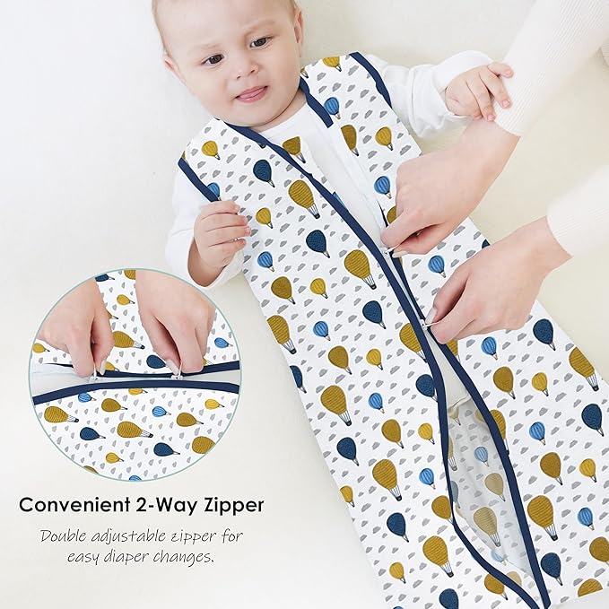 Cute Castle Baby Sleep Sack 0-6 Months - Lightweight 100% Cotton 2-Way Zipper TOG 0.5 Infant Wearable Blanket, Newborn Essentials Toddler Sleep Clothes, 3 Pack(Blue, Balloons, Animals)