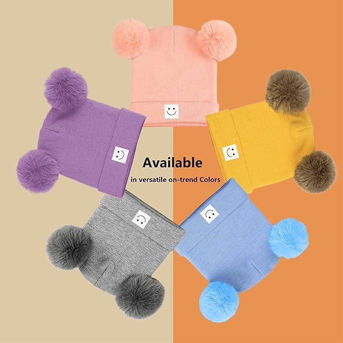 AZJ Baby Beanie Hat Toddler Infant Winter Knitted Hat Kids Soft Warm Pom Pom Beanie Cap for Boys Girls