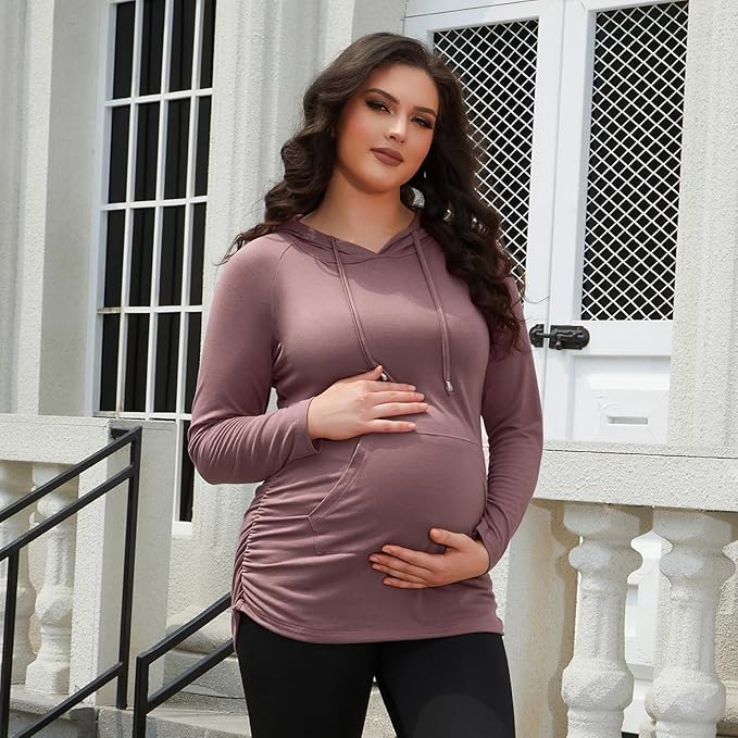 GINKANA Maternity Hoodie Long Sleeves Shirts Casual Maternity Top Pregnancy Sweatshirt Casual Clothes