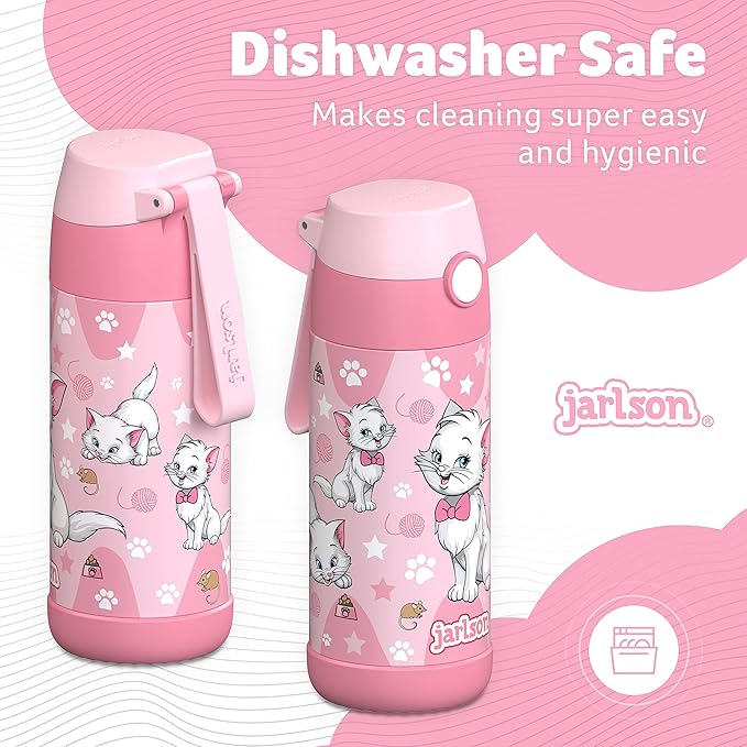 Jarlson® Mali Children's Water Bottle, Thermal Stainless Steel Water Bottle, BPA-Free, Leak-Proof, Children's Bottle with Chug Lid, Bottle for School, Nursery (Cat 'Star', 350 ml)