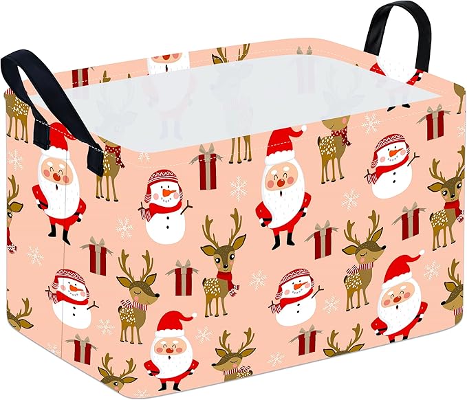 Rectangle Basket, Kids Organizer, Santa Pattern Toy Storage Cube, Clothes Storage Box With Handles for Room Decor