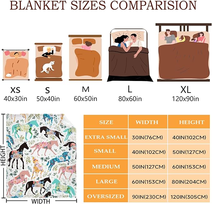 Colorful Floral Horse Blanket for Baby Girls Flowers Animals Throw Blanket for Boys, Lightweight Cute Horse Soft Flannel Blankets for Kids Gifts, 30x40 Inches