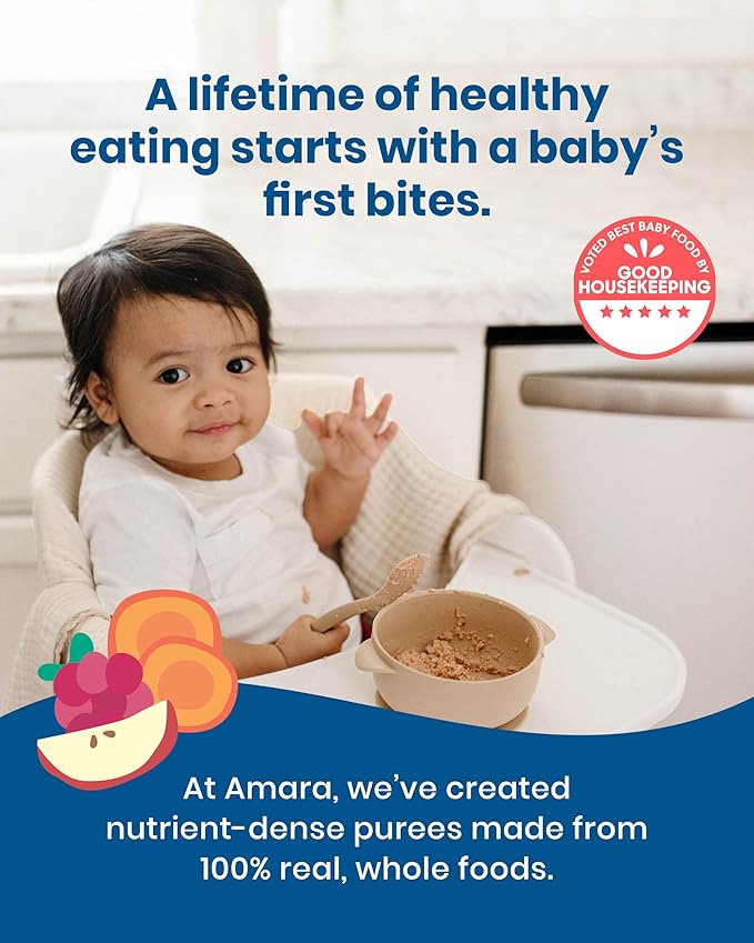 Amara Organic Baby Food - Stage 2 - Oats & Berries - Baby Cereal to Mix With Breastmilk & Water - Shelf Stable Baby Food Pouches Made from Organic Fruit and Veggies - 5 Pouches, 3.5oz Per Serving