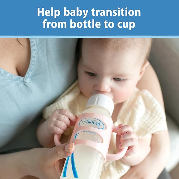 Dr. Brown's Narrow Baby Bottle Handles, 100% Silicone, Easy Grip Removable Handles for Bottle to Sippy Cup Transition, Ecru, 4m+