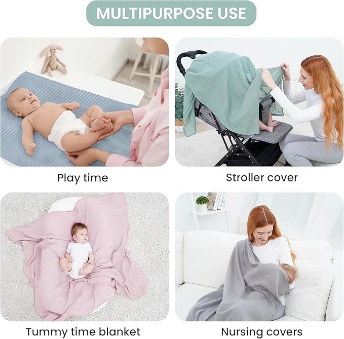 Jersey Swaddle Blanket, Ultra Soft Stretchy Receiving Blanket, Baby Girl Newborn Rainbow Swaddle Wrap, 40 x 30 inches, 2 Pcs, White & Green